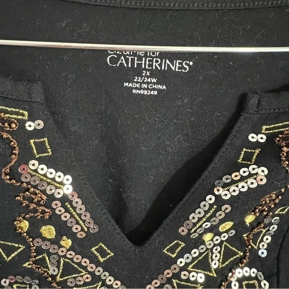 Liz & Me for Catherines Black Blouse 2X Beaded Sequins Embroidered Embellished - Picture 5 of 5